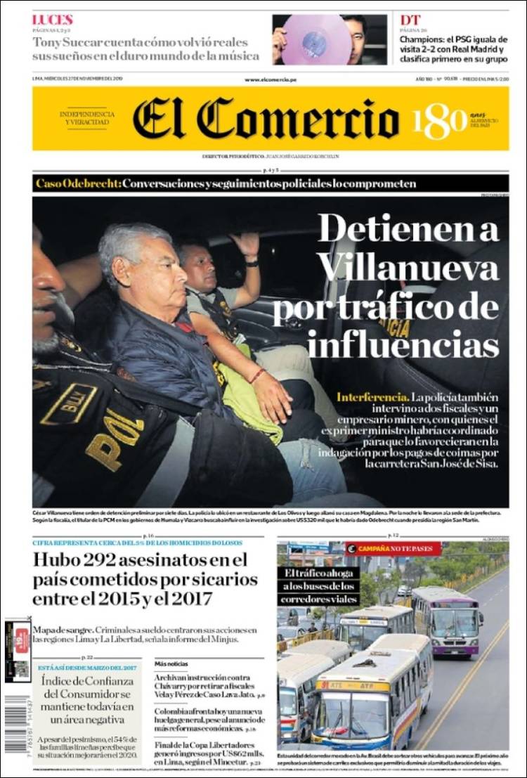 Portada de El Comercio (Per&uacute;)