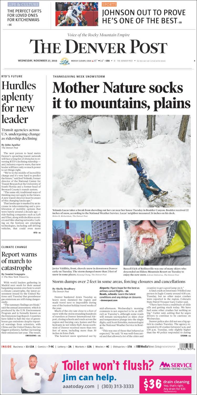 Portada de The Denver Post (USA)