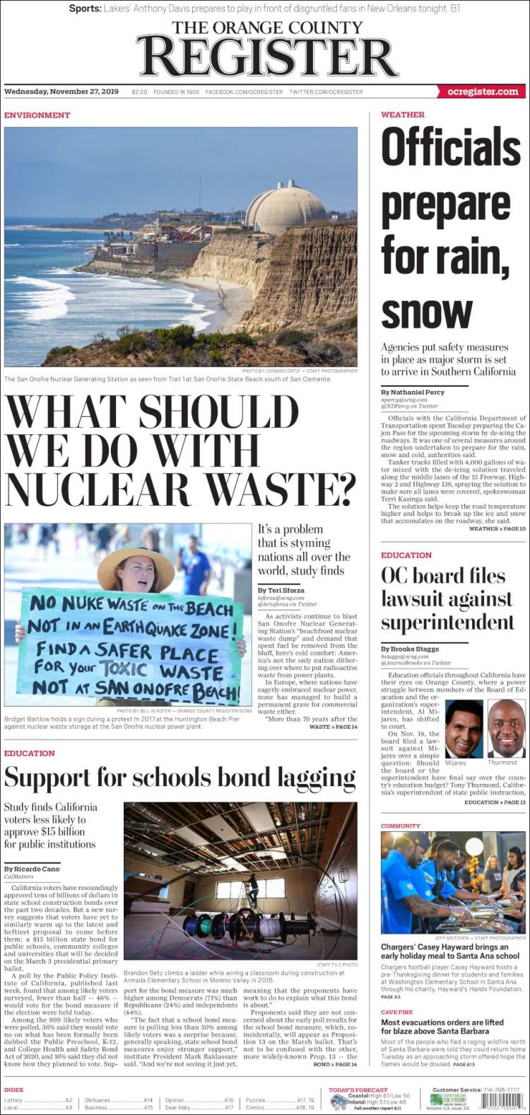 Portada de The Orange County Register (USA)