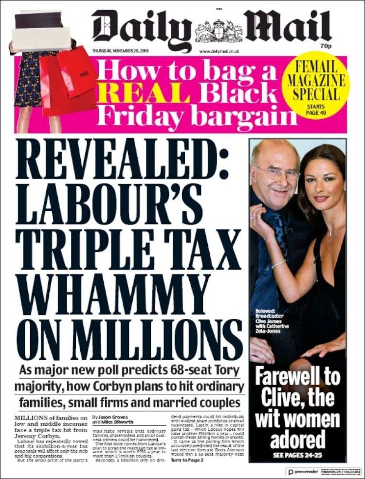 Portada de Daily Mail (Reino Unido)