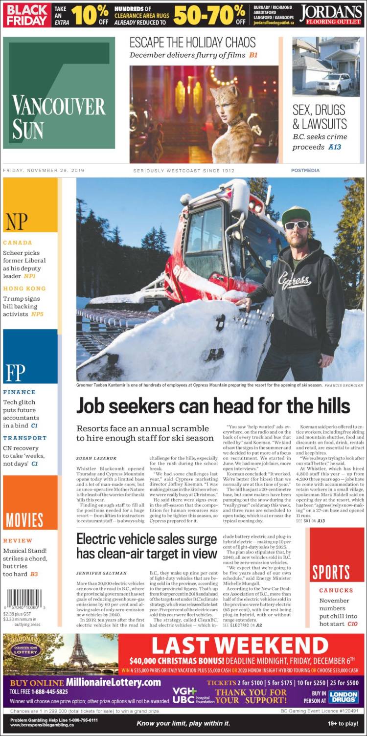 Portada de The Vancouver Sun (Canadá)