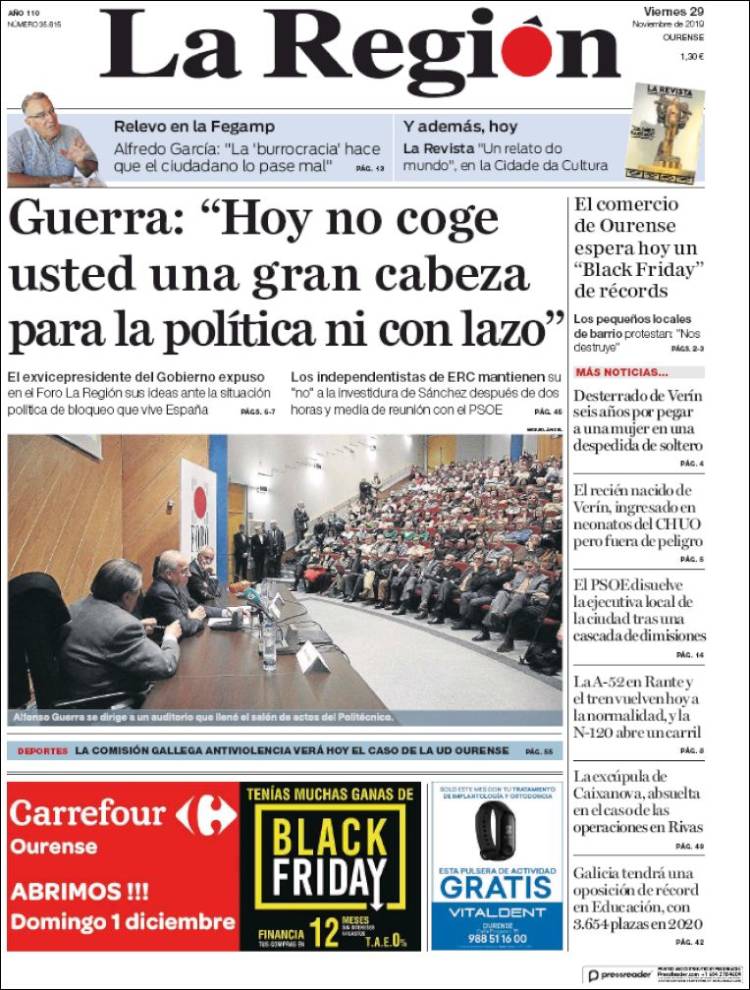 Portada de La Región de Ourense (España)