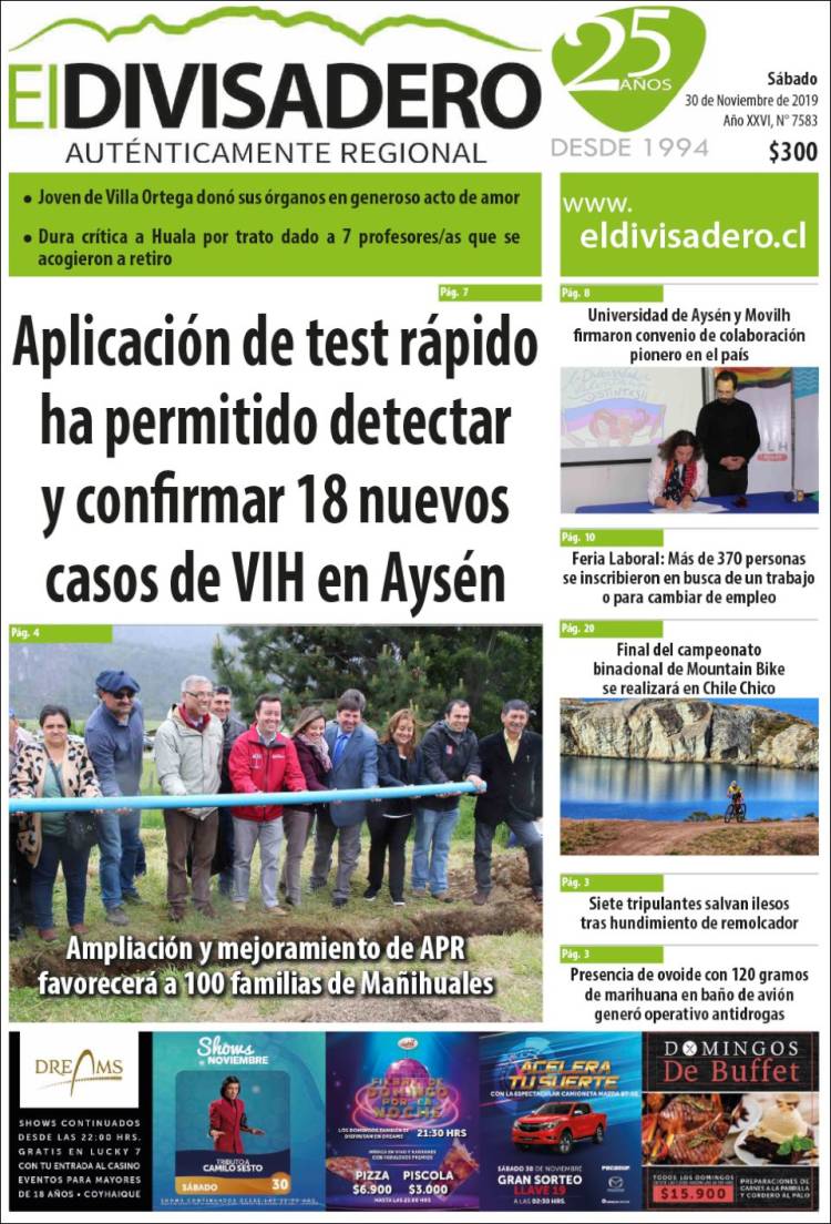 Portada de Diario El Divisadero (Chile)