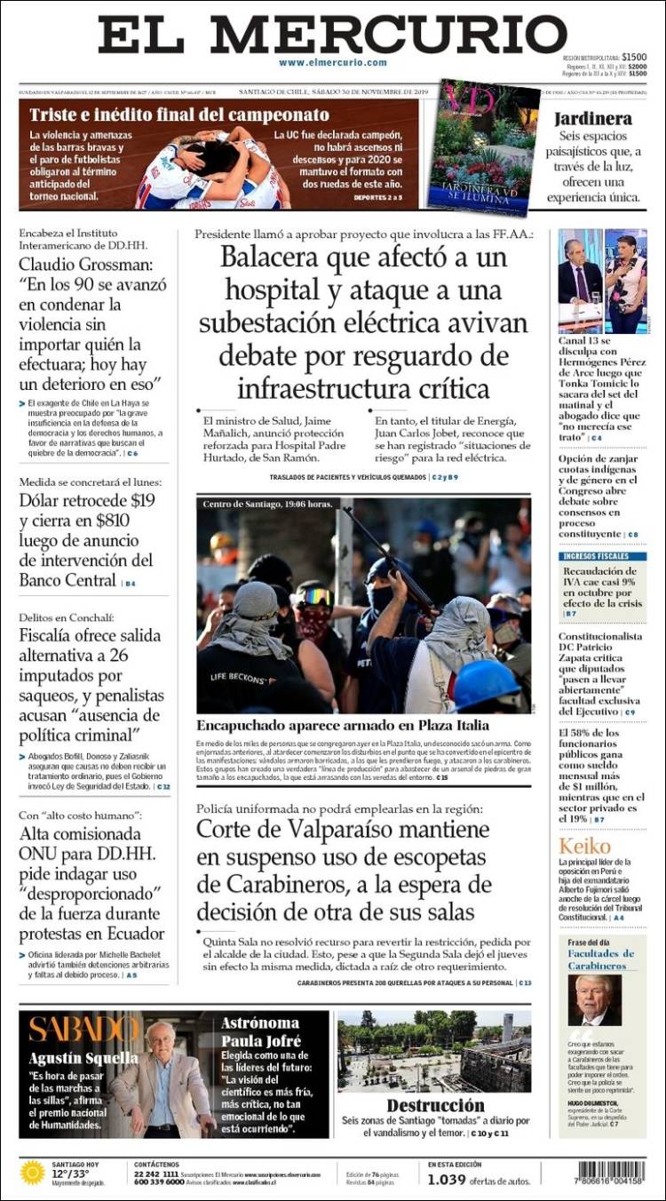 Portada de El Mercurio (Chile)