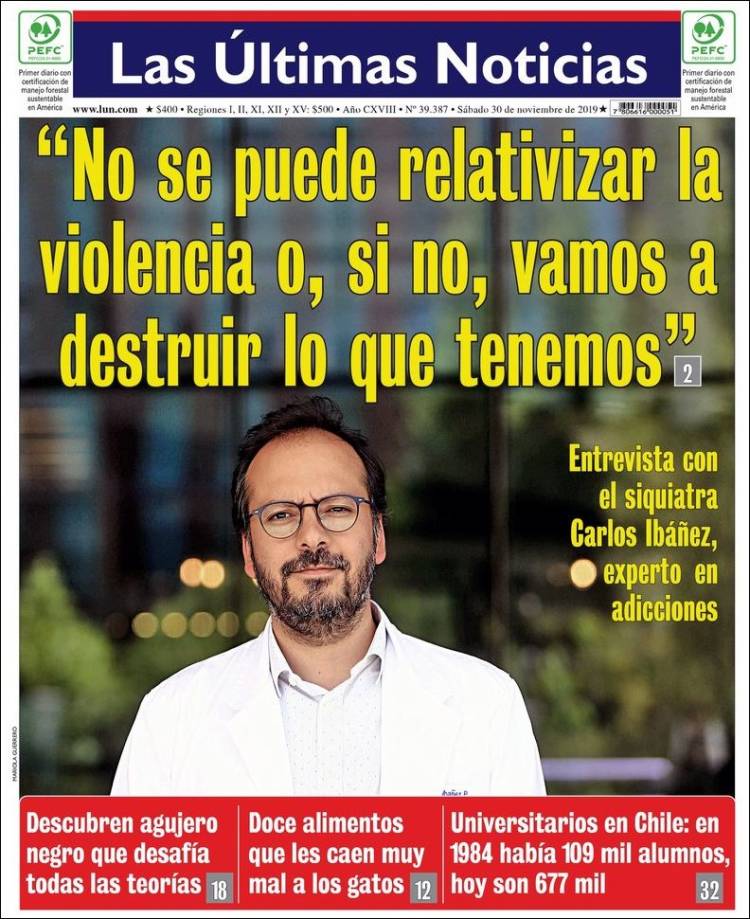 Portada de Las Últimas Noticias (Chile)