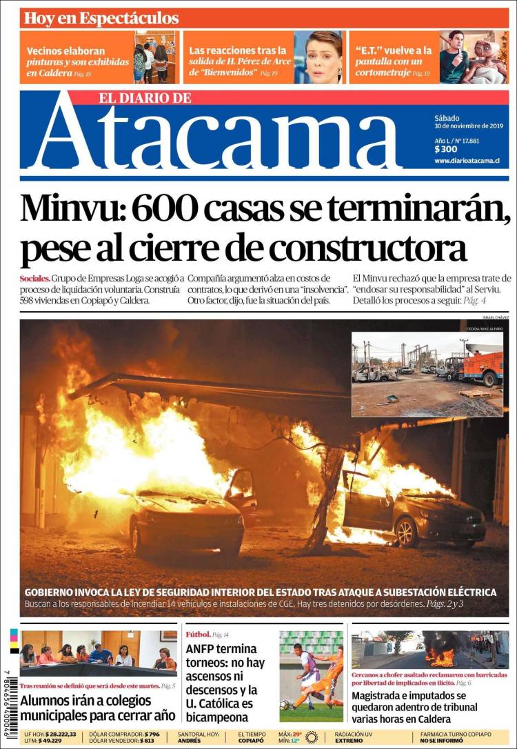 Portada de Diario de Atacama (Chile)
