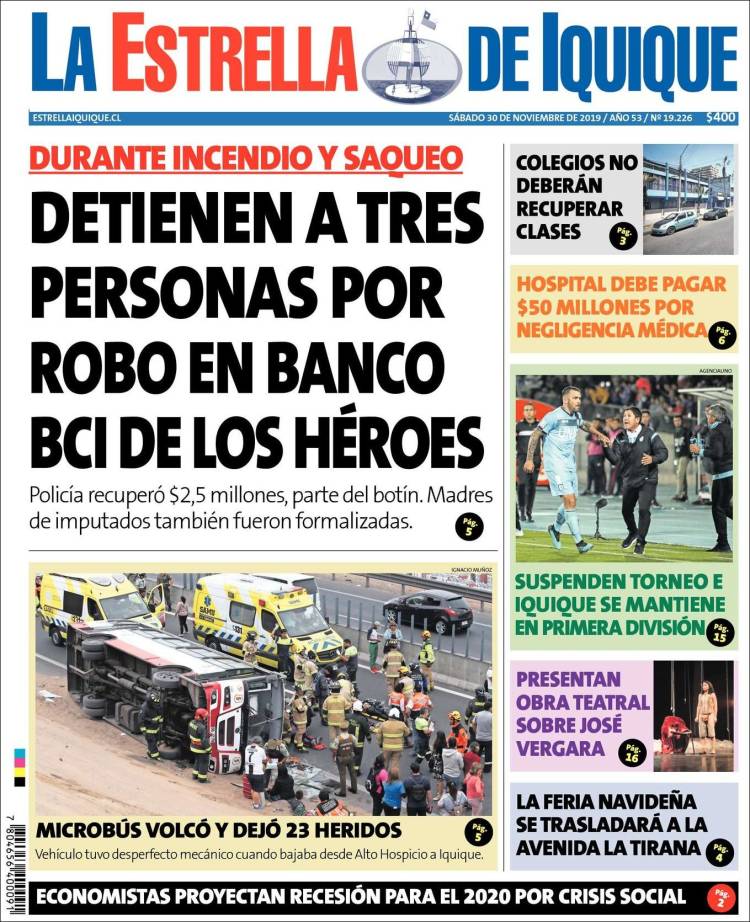 Portada de La Estrella de Iquique (Chile)