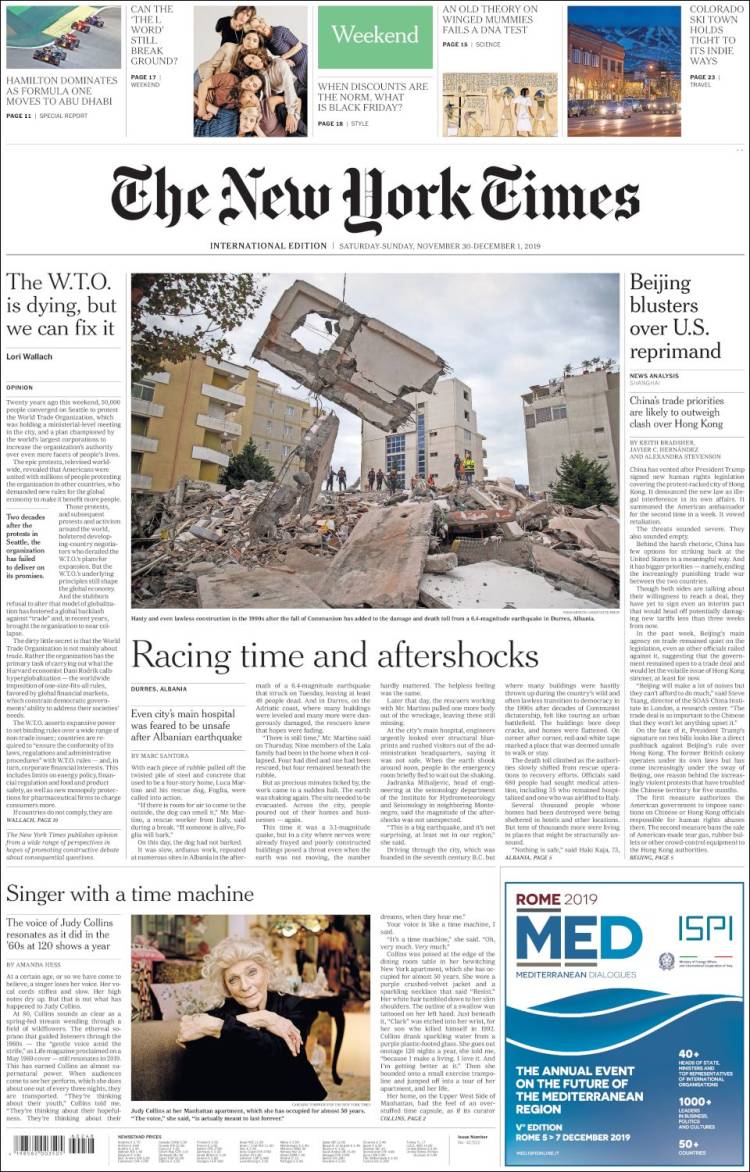 Portada de International New York Times (Europa)