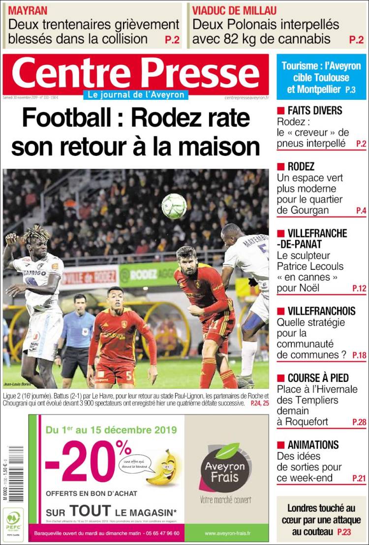 Portada de Centre Presse (Francia)