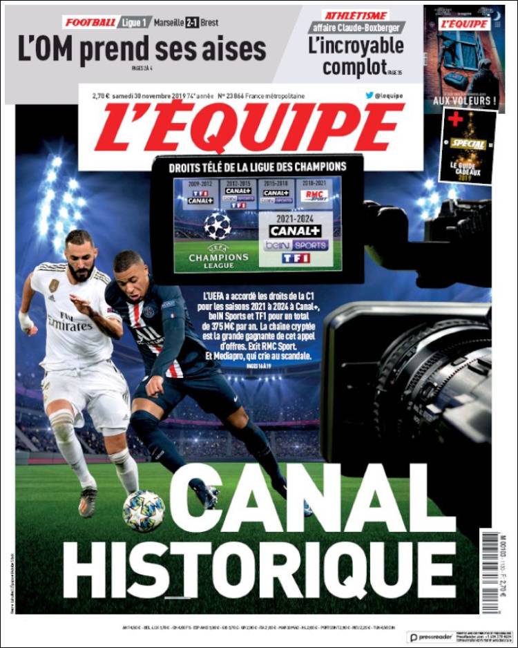 Portada de L'Equipe (Francia)