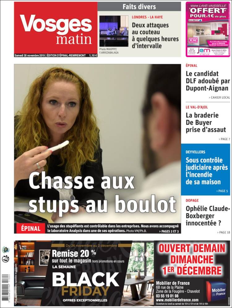 Portada de Vosges Matin (Francia)
