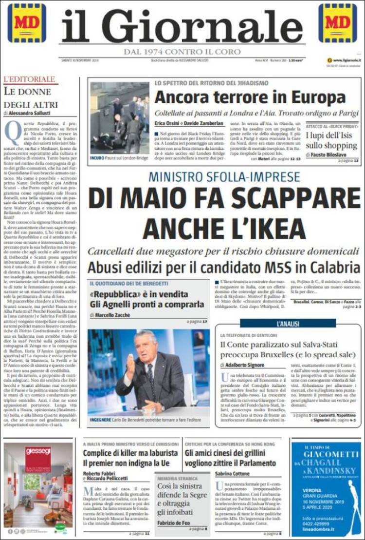 Portada de il Giornale (Italia)