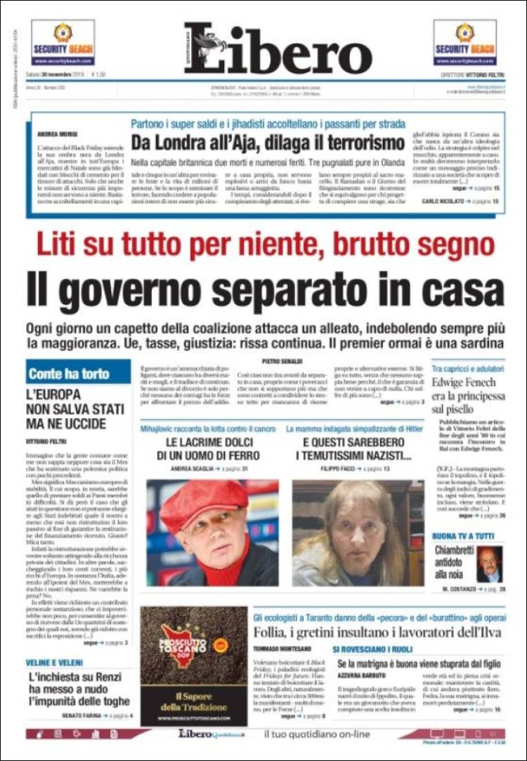 Portada de Libero (Italia)