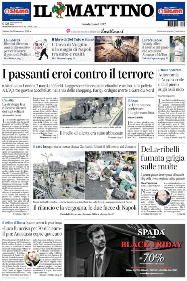 Portada de Il Mattino (Italia)
