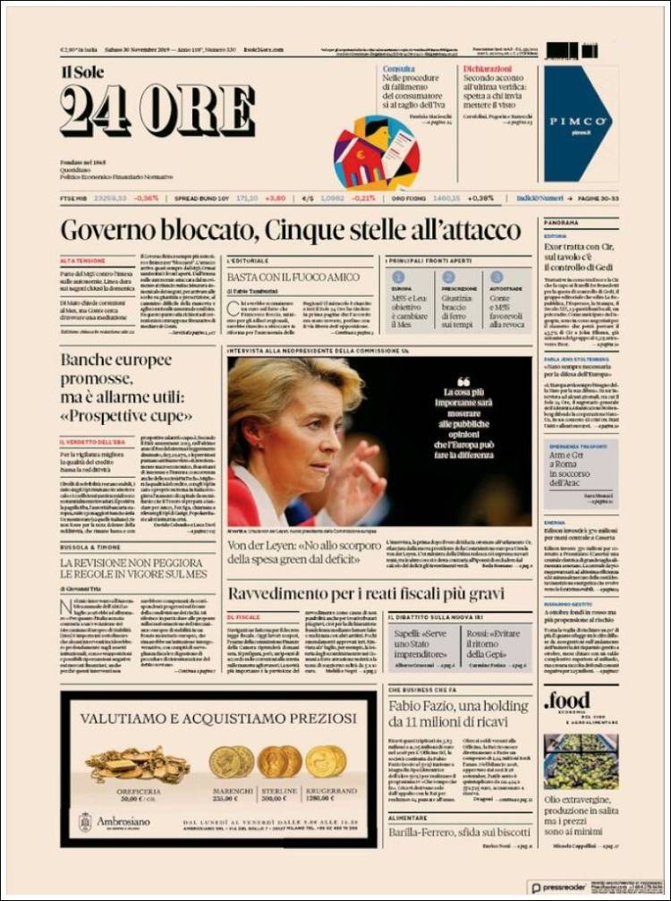 Portada de Il Sole 24 ORE (Italia)