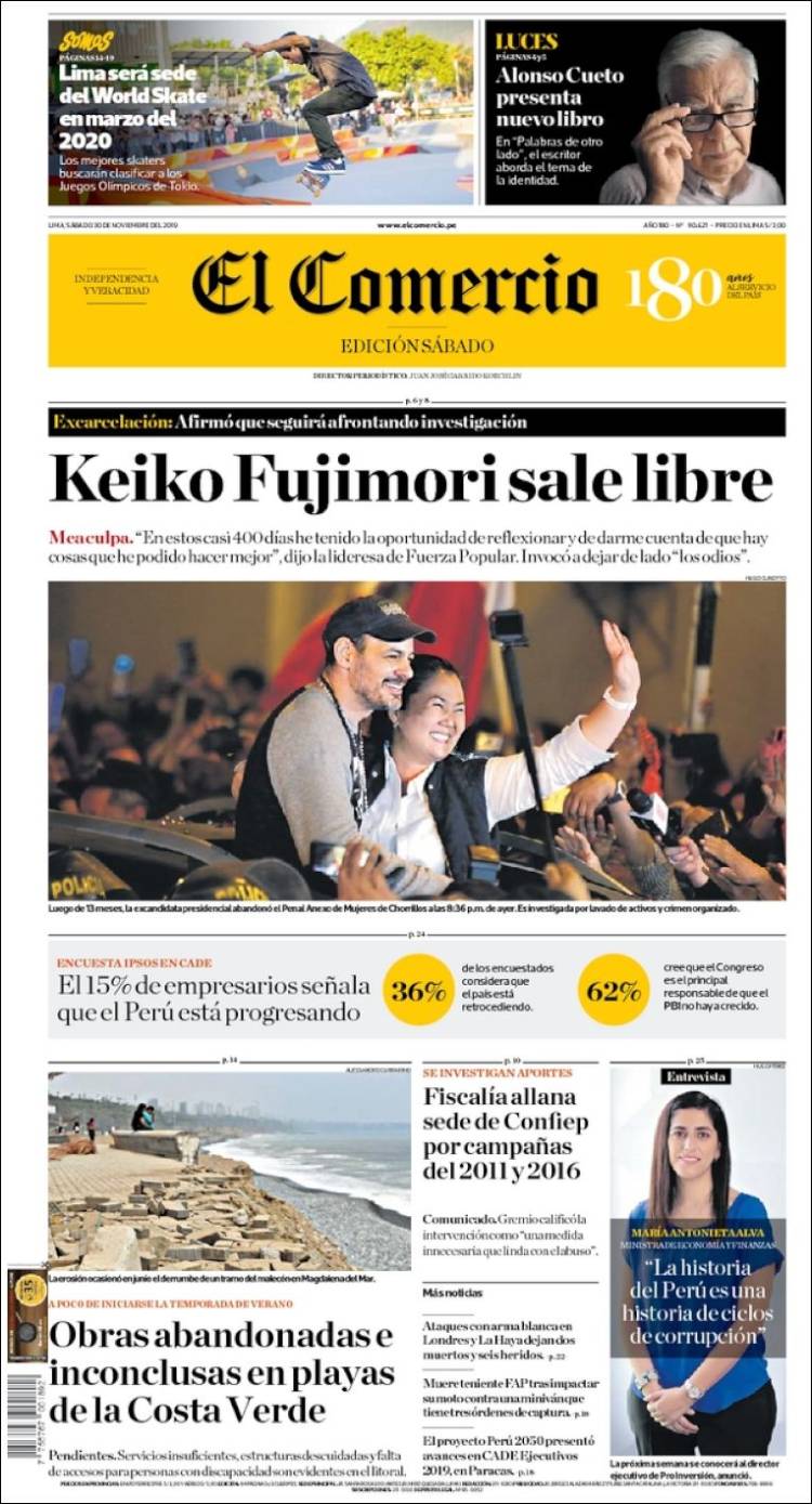 Portada de El Comercio (Per&uacute;)