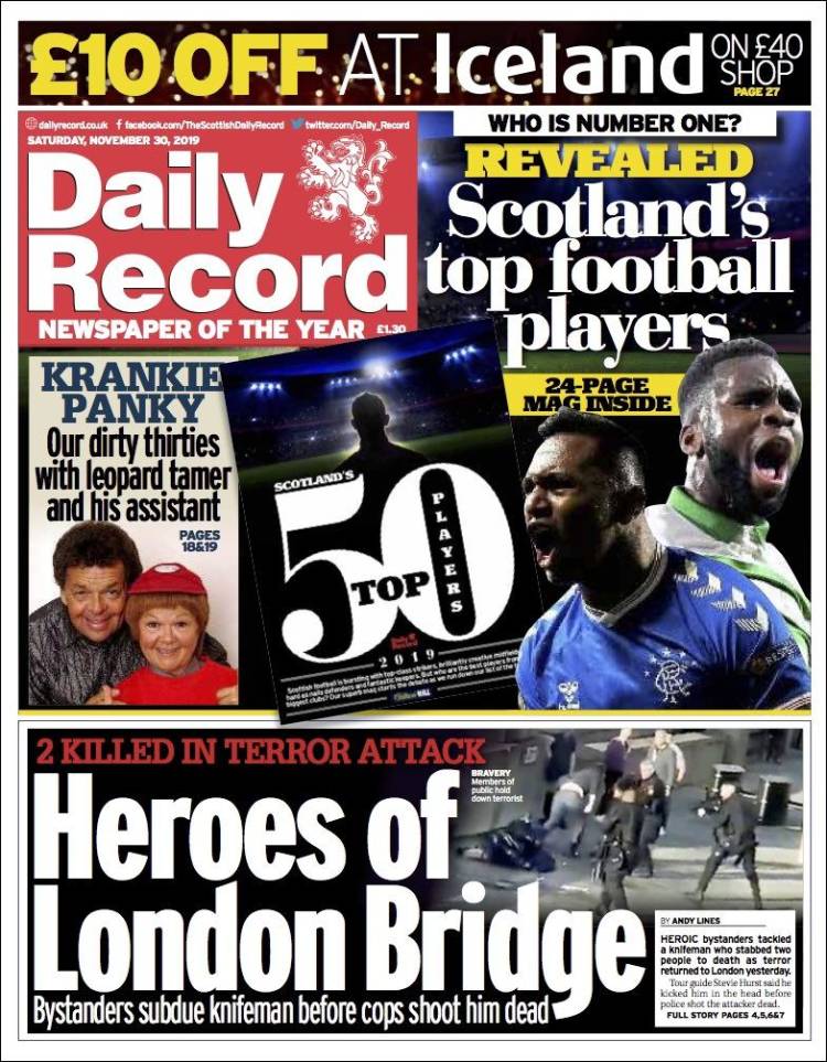 Portada de Daily Record (Reino Unido)