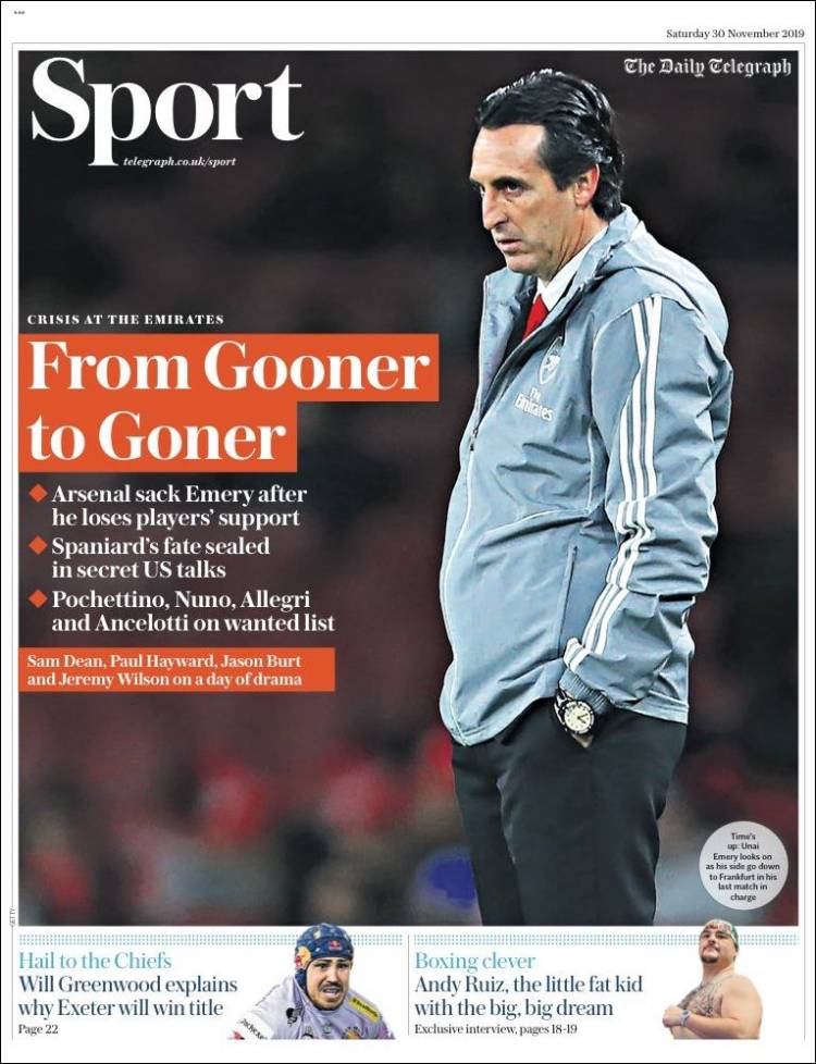 Portada de Telegraph Sport (Reino Unido)