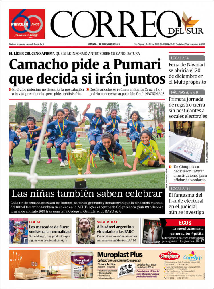 Portada de Correo Sur (Bolivia)