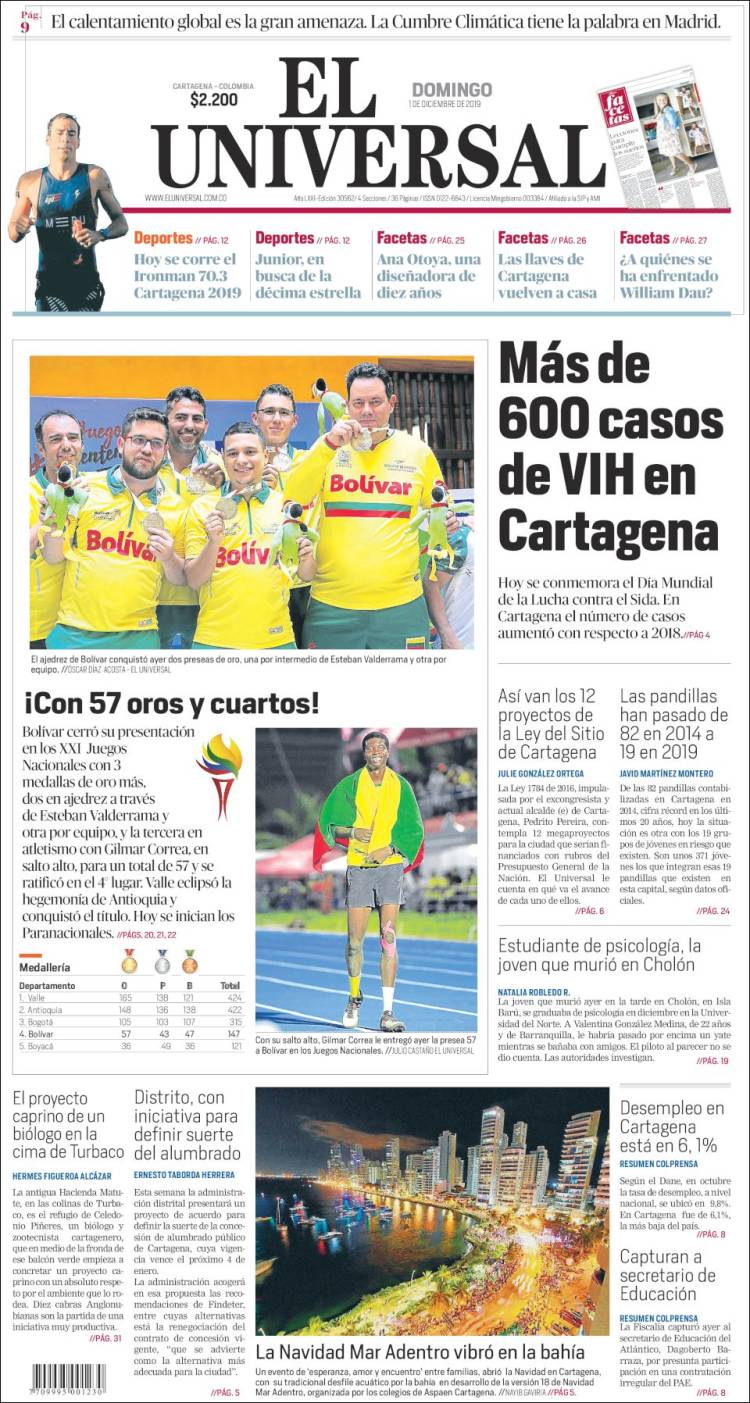 Portada de El Universal (Colombia)