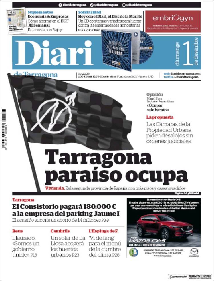 Portada de Diari de Tarragona (España)