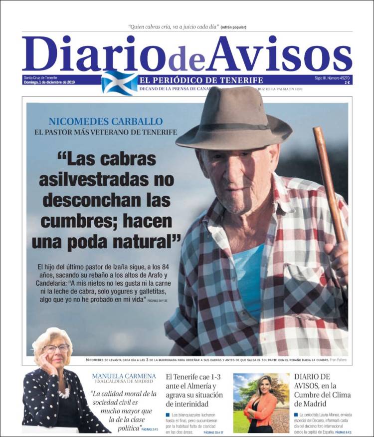 Portada de Diarios de Avisos (España)