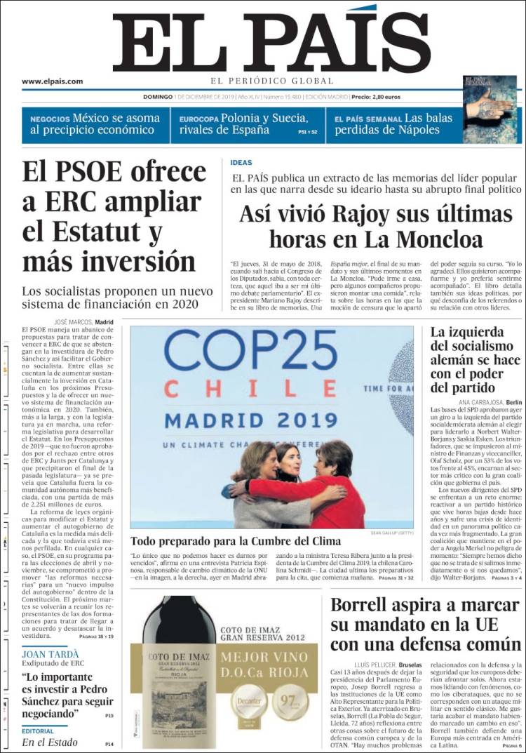 Portada de El País (España)