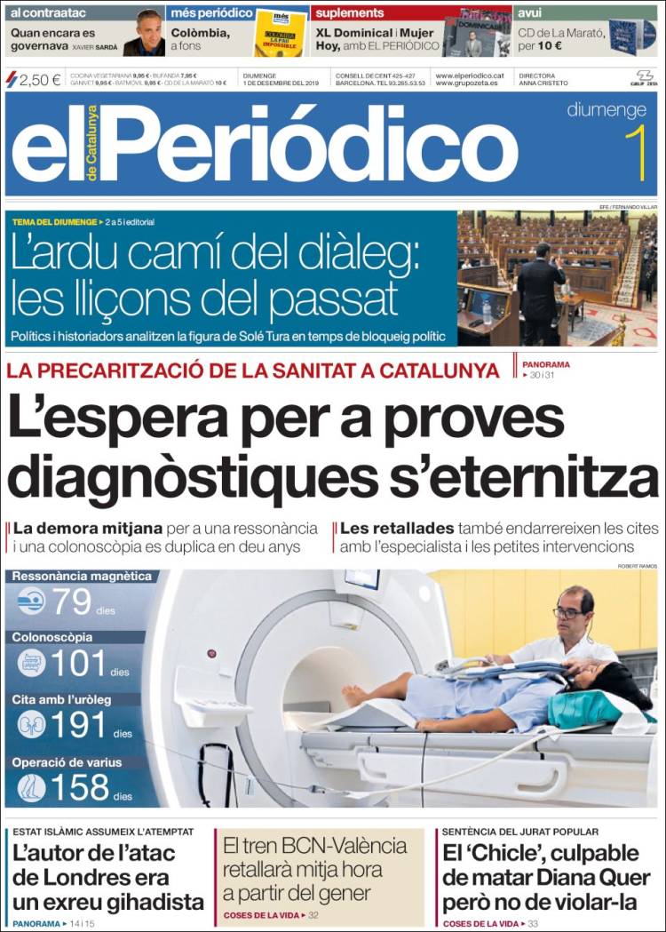 Portada de El Periódico de Catalunya (España)