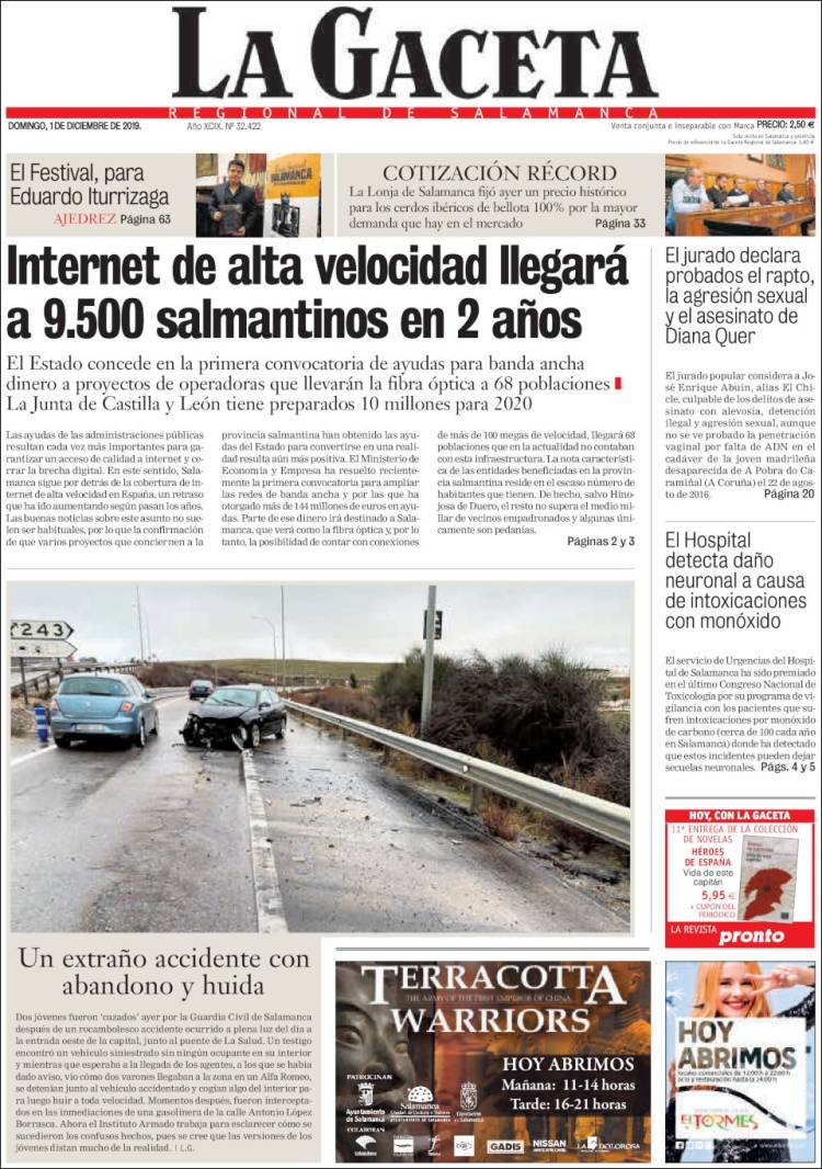 Portada de La Gaceta de Salamanca (España)