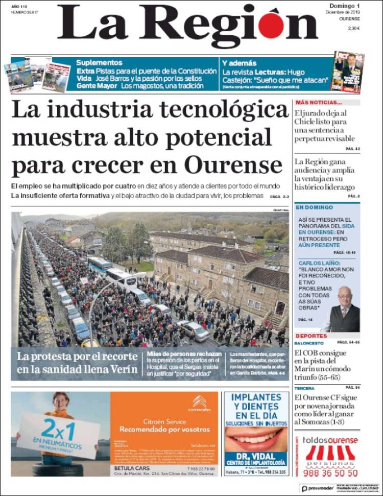 Portada de La Región de Ourense (España)