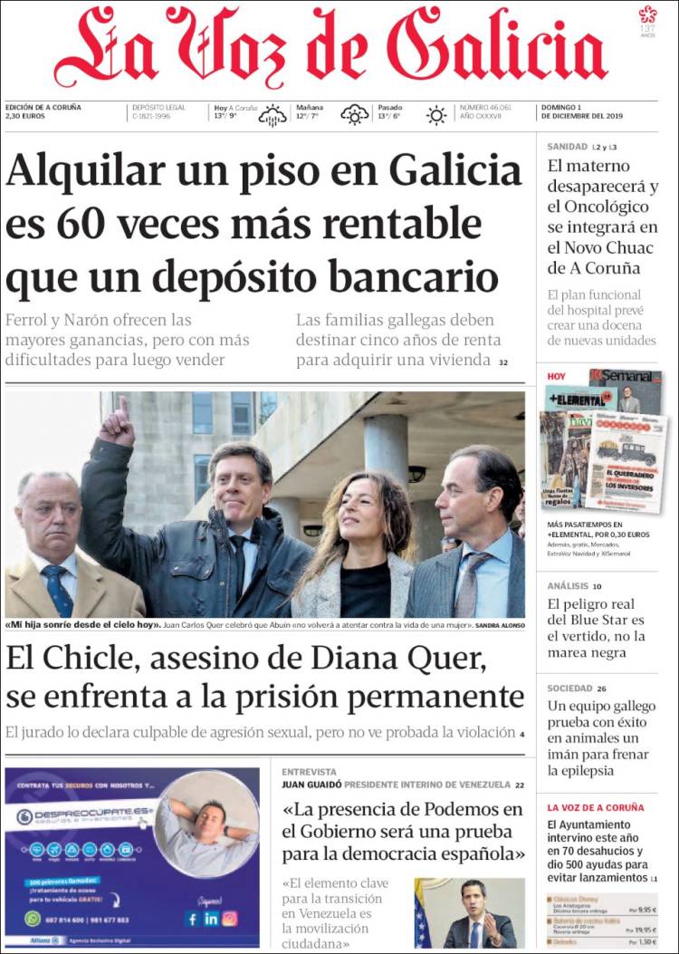 Portada de La Voz de Galicia (España)