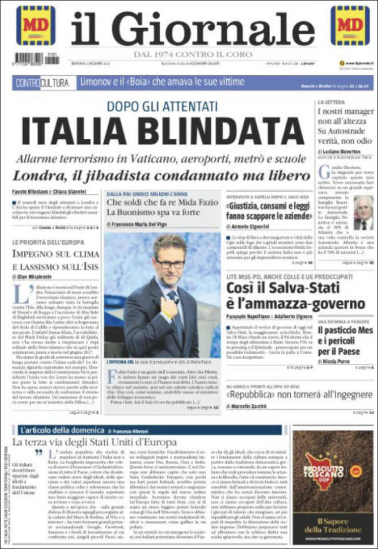 Portada de il Giornale (Italia)