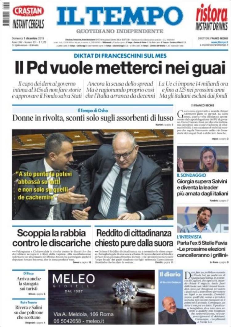 Portada de Il Tempo (Italia)