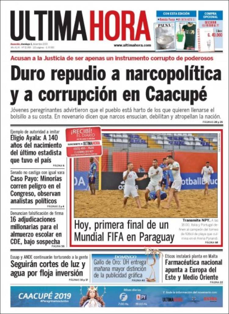 Portada de Última Hora (Paraguay)