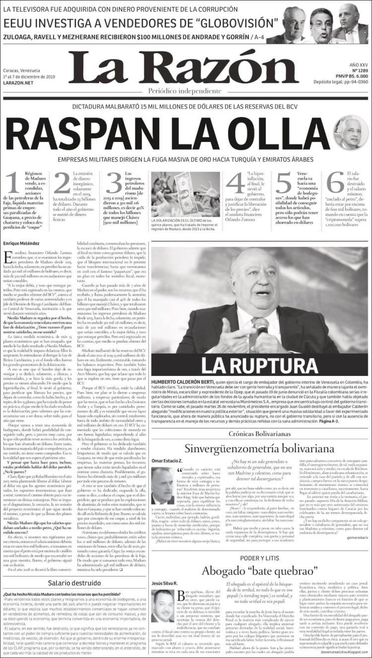 Portada de La Razón  (Venezuela)