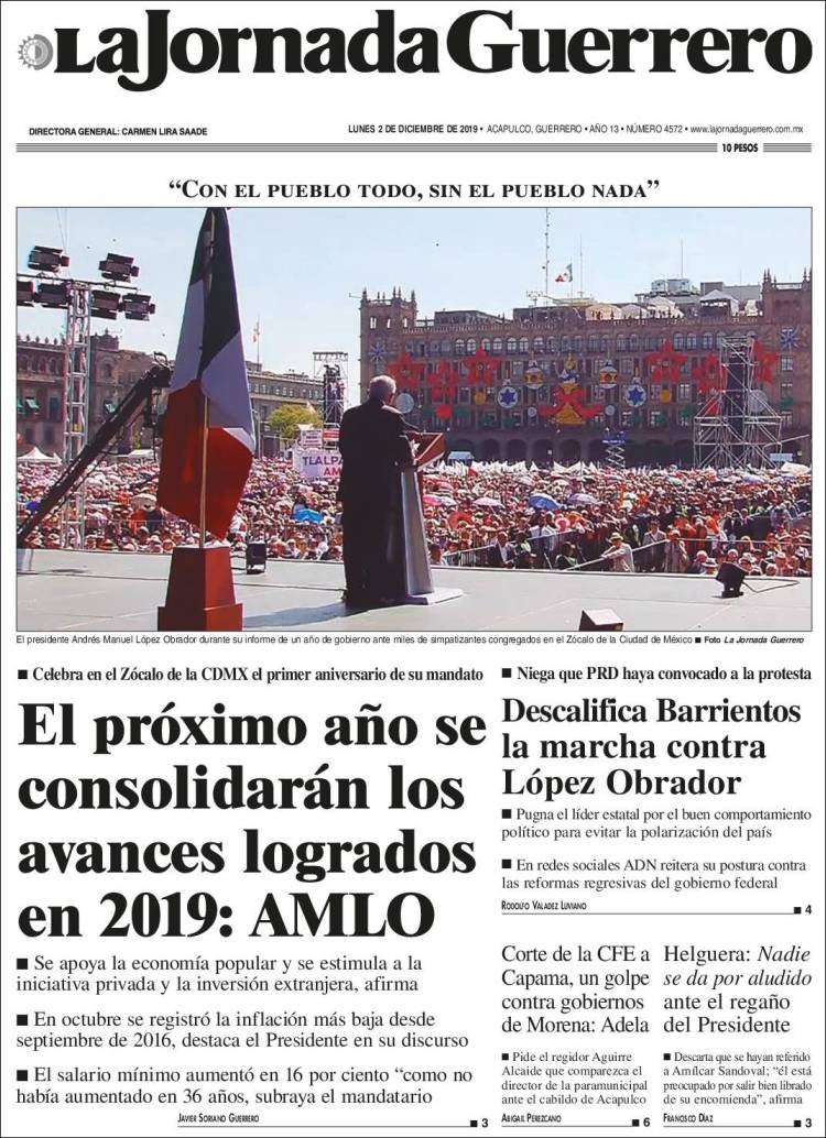 Portada de La Jornada de Guerrero (México)