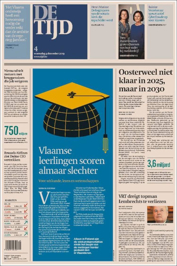 Portada de De Tijd (B&eacute;lgica)