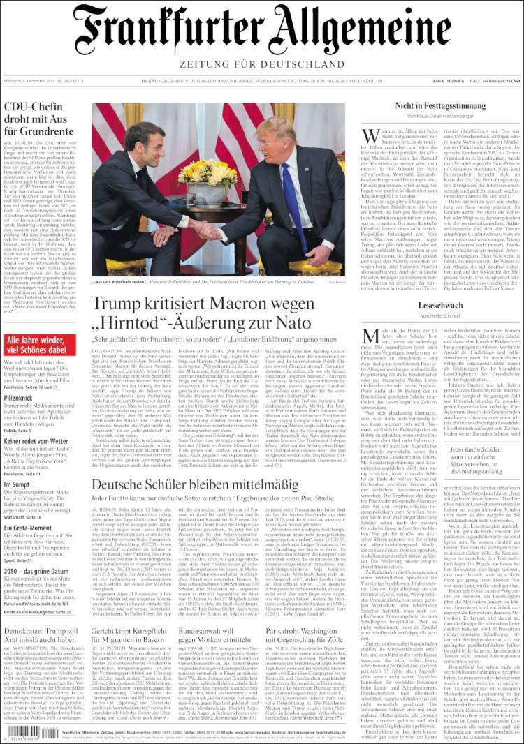 Portada de Frankfurter Allgemeine (Alemania)