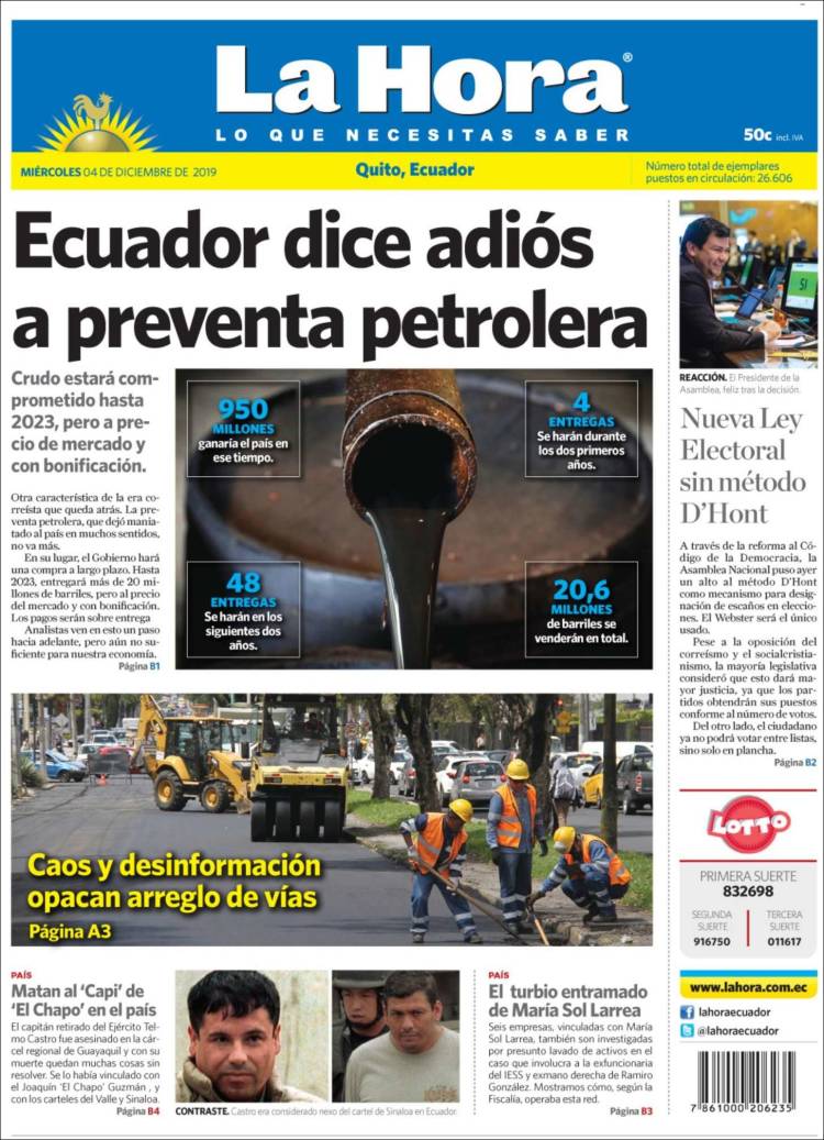 Portada de La Hora - Ecuador (Ecuador)