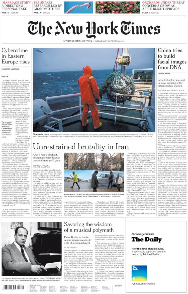 Portada de International New York Times (Europa)