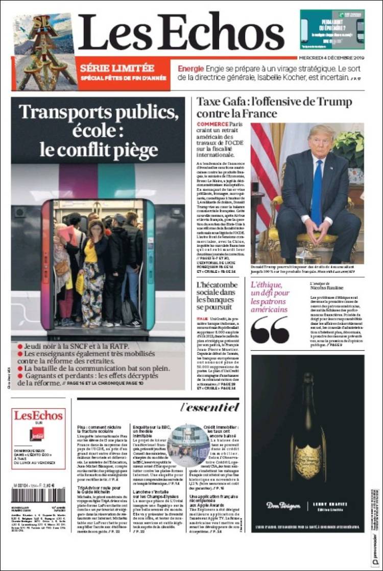Portada de Les Echos (Francia)