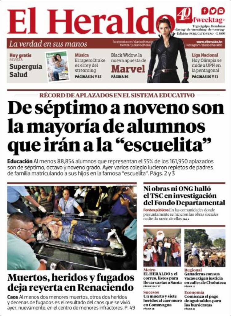 Portada de El Heraldo (Honduras)