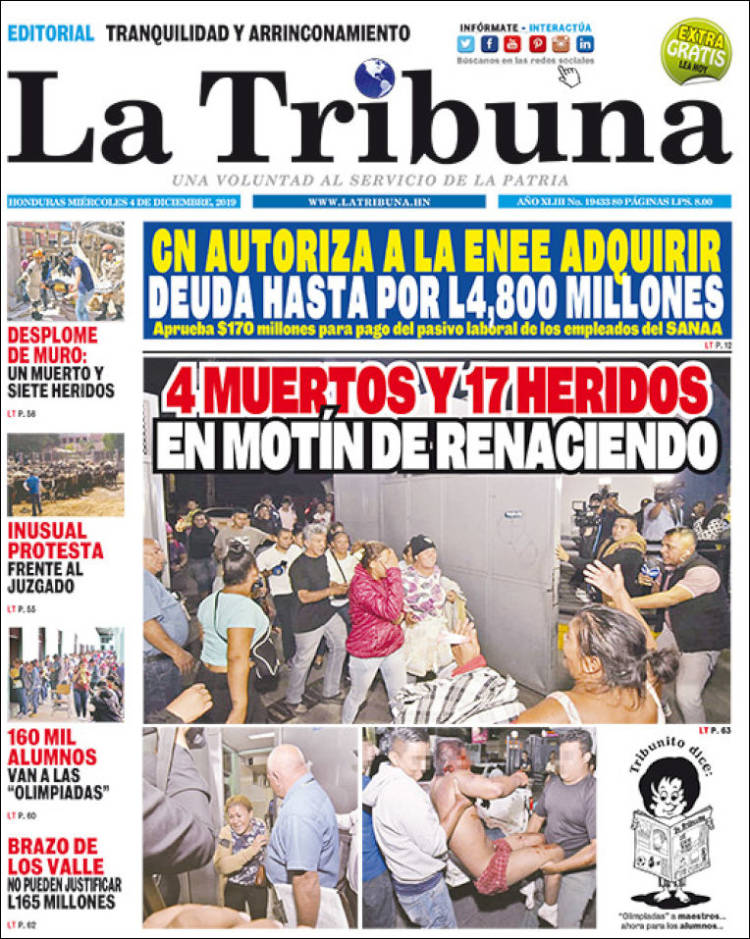 Portada de La Tribuna (Honduras)