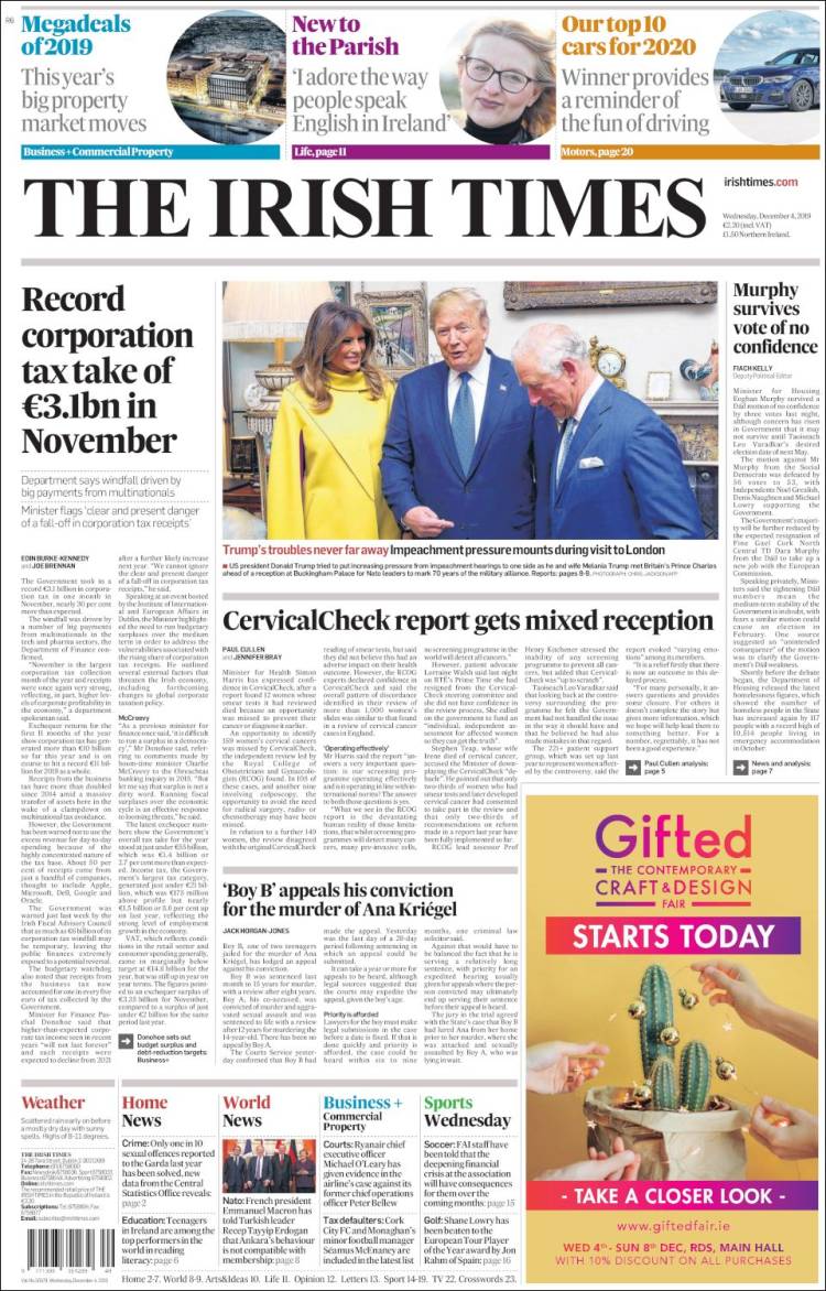 Portada de Irish Times (Irlanda)