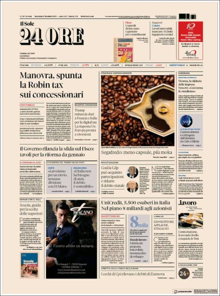 Portada de Il Sole 24 ORE (Italia)