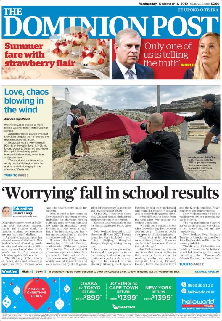 Portada de The Dominion Post (Nueva Zelanda)