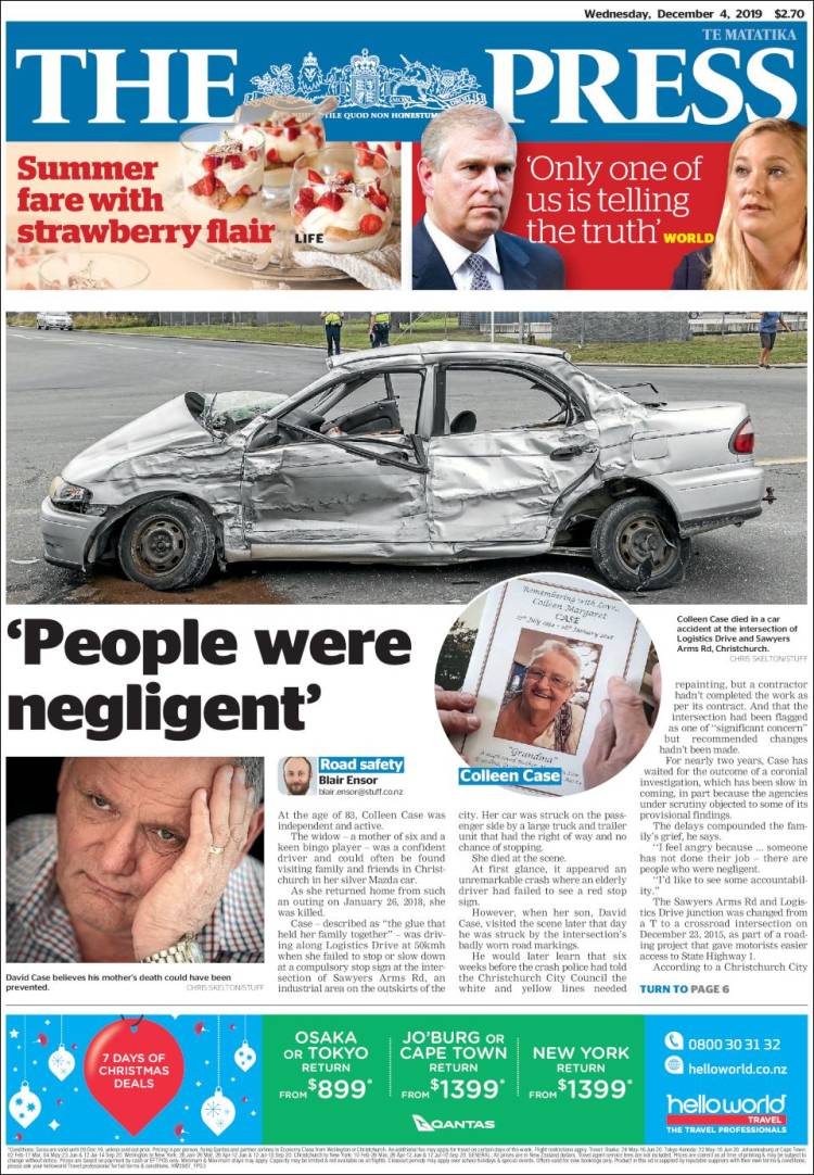 Portada de The Press (Nueva Zelanda)