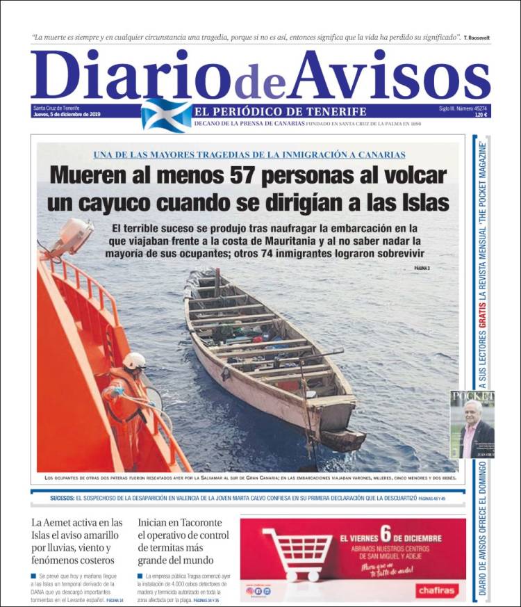 Portada de Diarios de Avisos (España)