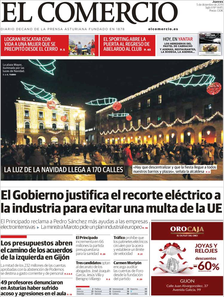 Portada de El Comercio - Gijón (España)