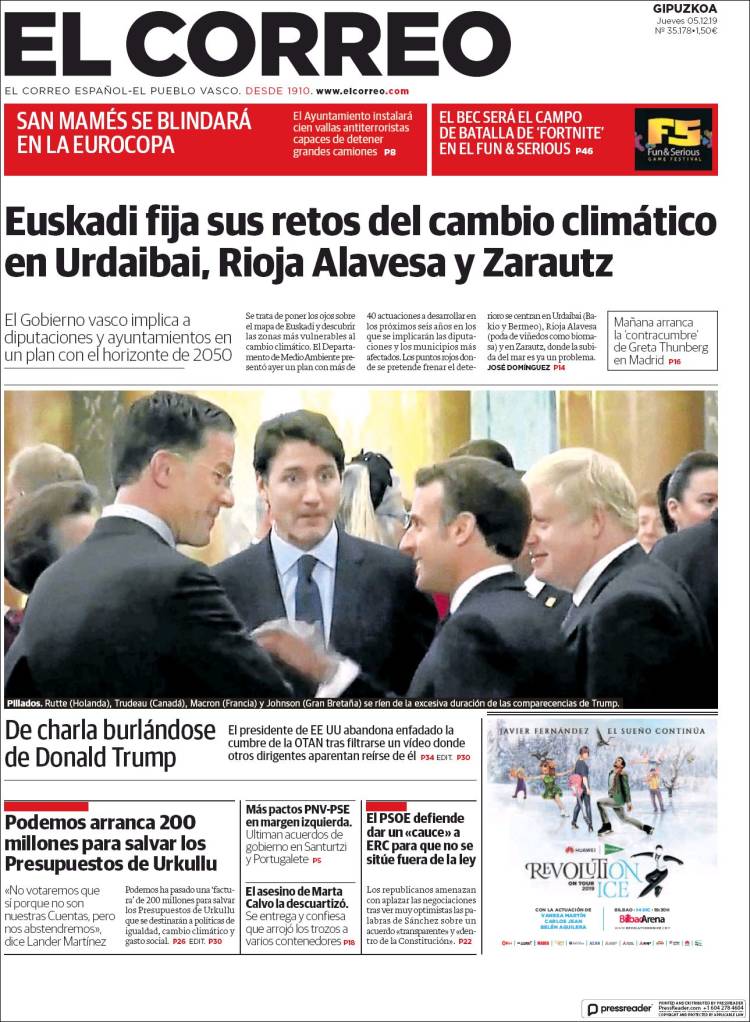 Portada de El Correo - Guipuzcoa (España)